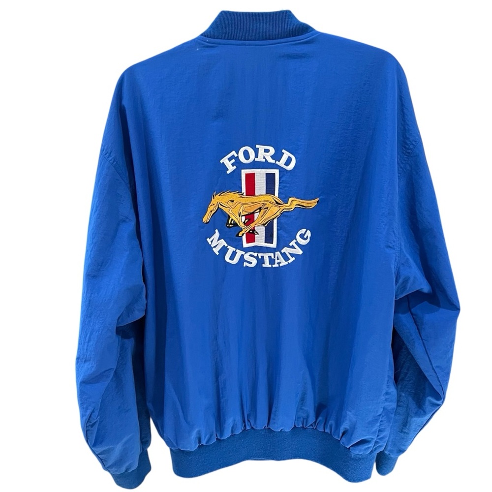 Vintage Ford Motorsport Embroidered Mustang Bomber Jacket Royal Blue Size Large